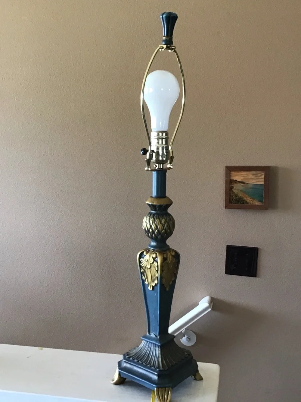 Vintage Green Gold Cast Plaster Elegant Table Lamp